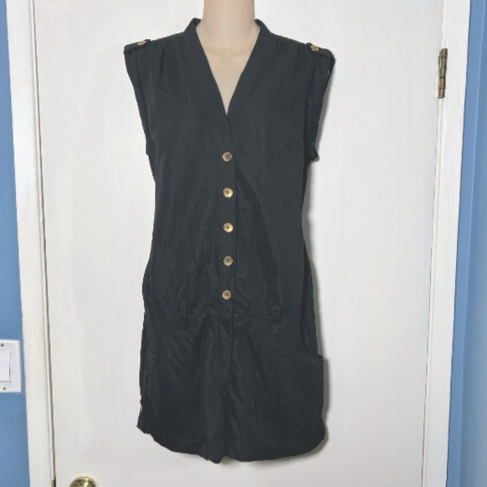 Guess Women’s Sz 30 Romper Shorts Black Button Up Nautical Indie Goth Resortwear